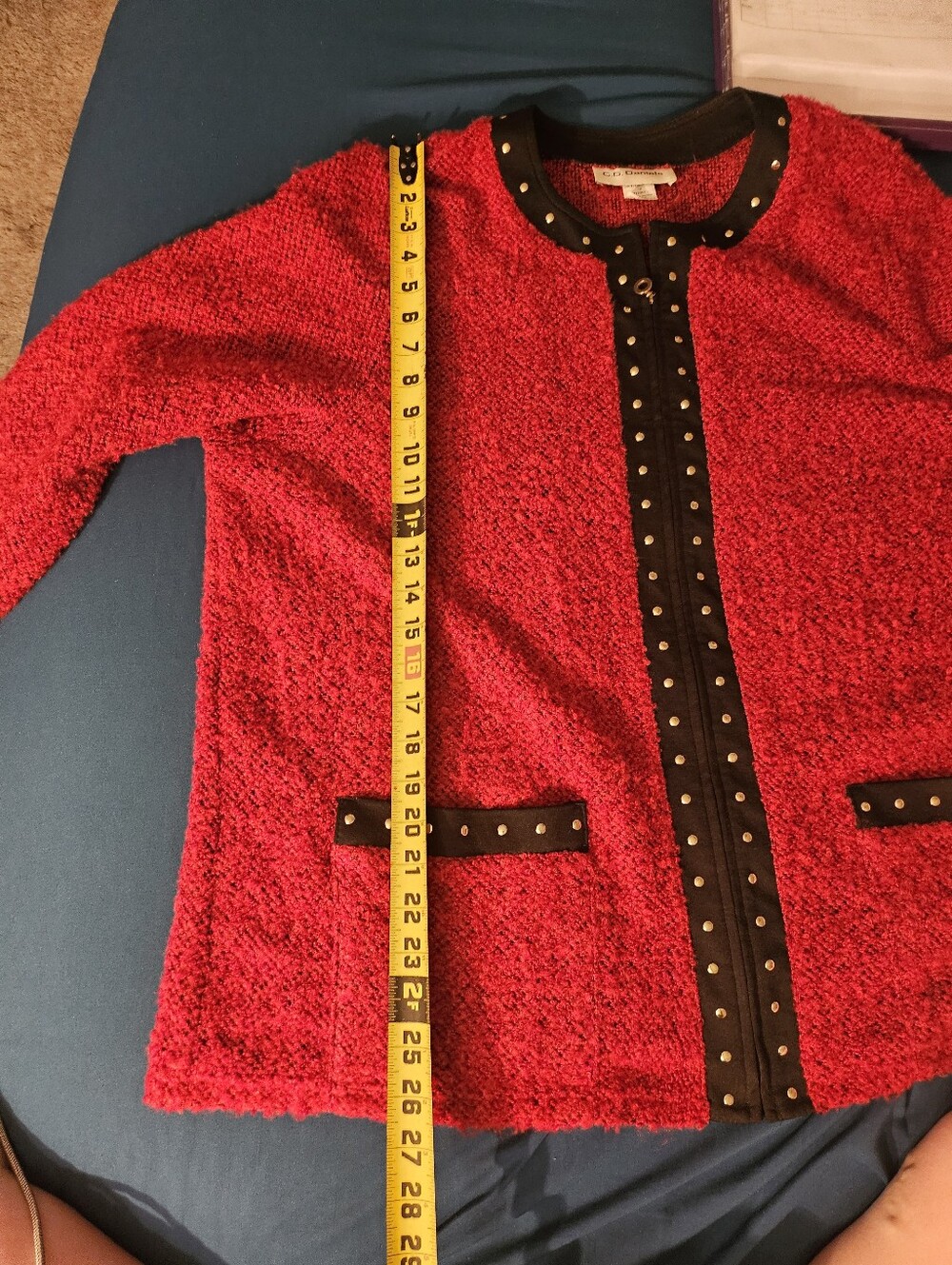 Cathy Daniels Womens Jacket/sweater Red Black Full Zip Pockets Collarless Xl - Picture 5 of 7